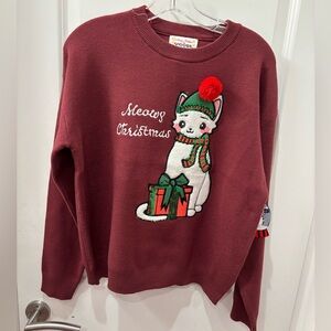 NWT Vigoss maroon Holiday Meowy Christmas cat Sweater - S